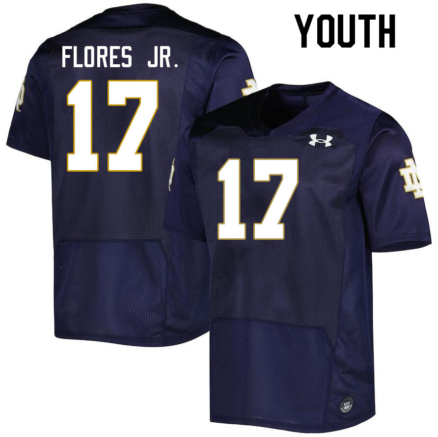 Youth #17 Rico Flores Jr. Notre Dame Fighting Irish College Football Jerseys Stitched-Navy - Click Image to Close